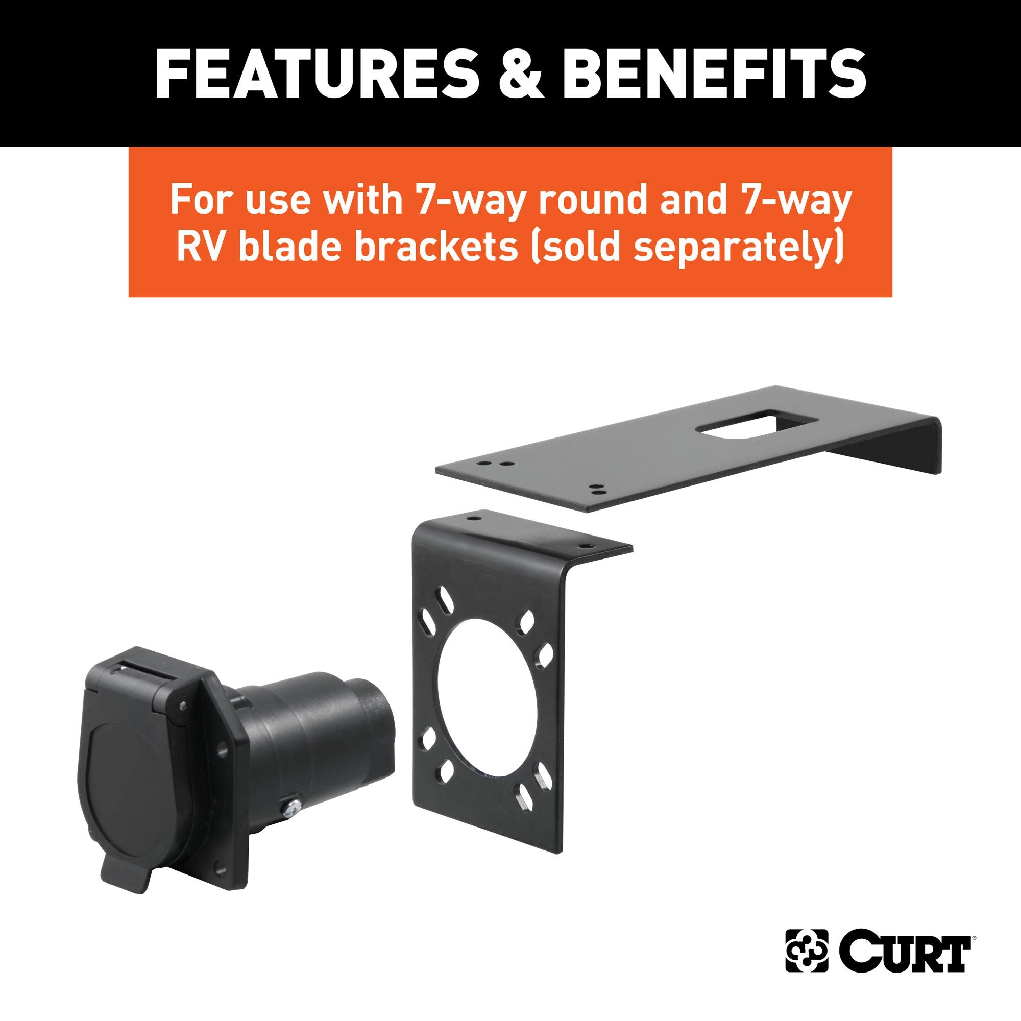 CURT 57202 Trailer Wiring Harness Clamp-On Vehicle-Side Bracket Mount for 7-Way Round or RV Blade