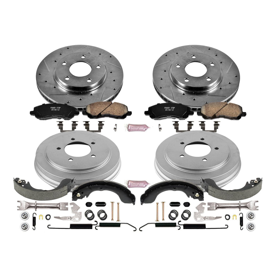 Power Stop K15251DK Z23 Carbon Fiber Brake Pads Front and Rear with Drilled & Slotted Brake Drums Kit For Dodge Caliber 2007-2012 [Model Specific]