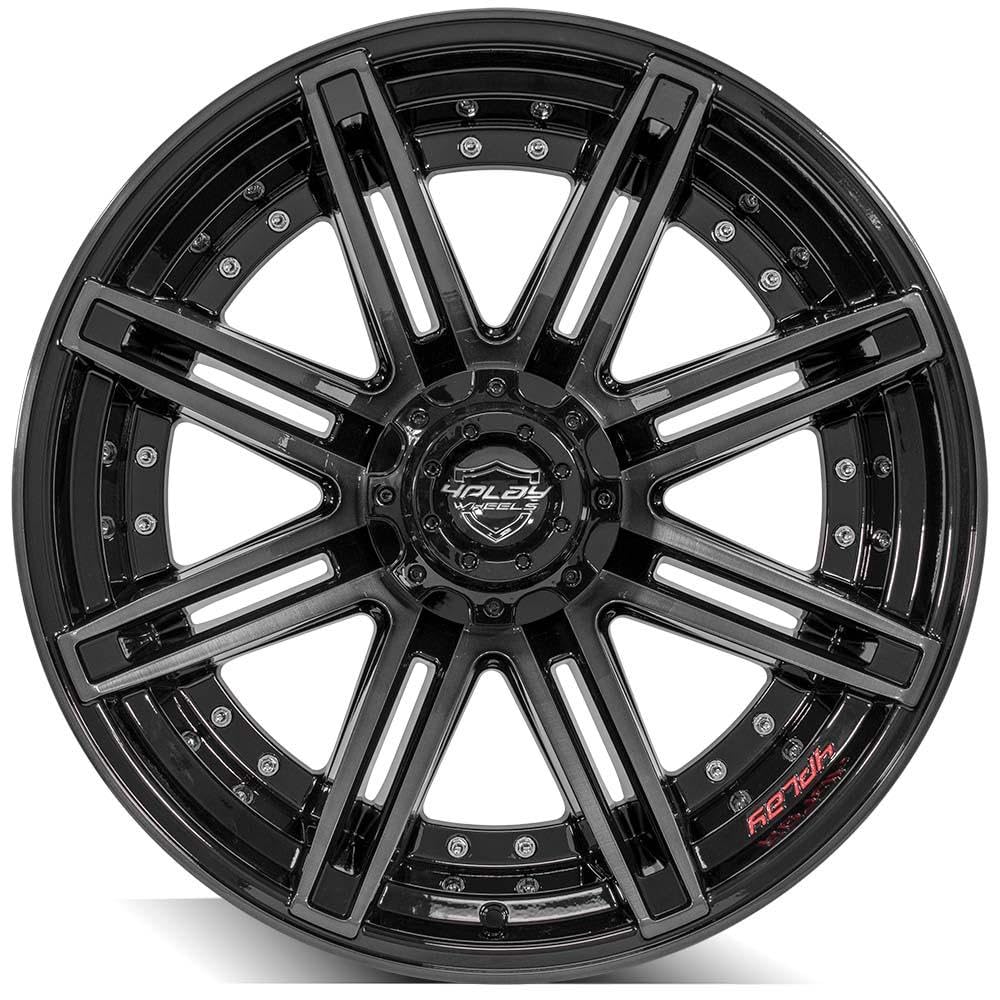 22 Inch 4PLAY Wheels 4P08 Rim Fits 6x135 & 6x139.7 22x12 Gloss Black Brushed with Tinted Clear (1)