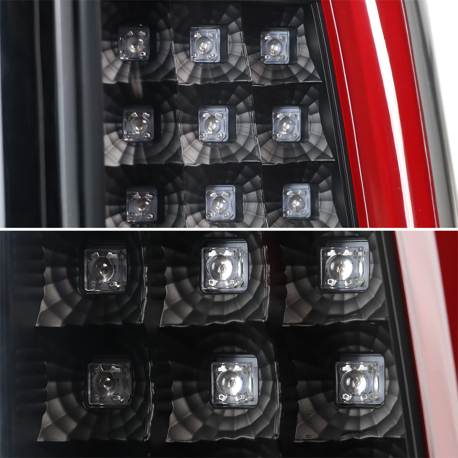 Black LED Tail Lights SPEC-D TUNING w/Red LED Light Bar Compatible with 2003-2006 Chevy Silverado 1500/1500HD/2500/2500HD, 2004-2006 Chevy Silverado 3500, Left + Right Pair Assembly