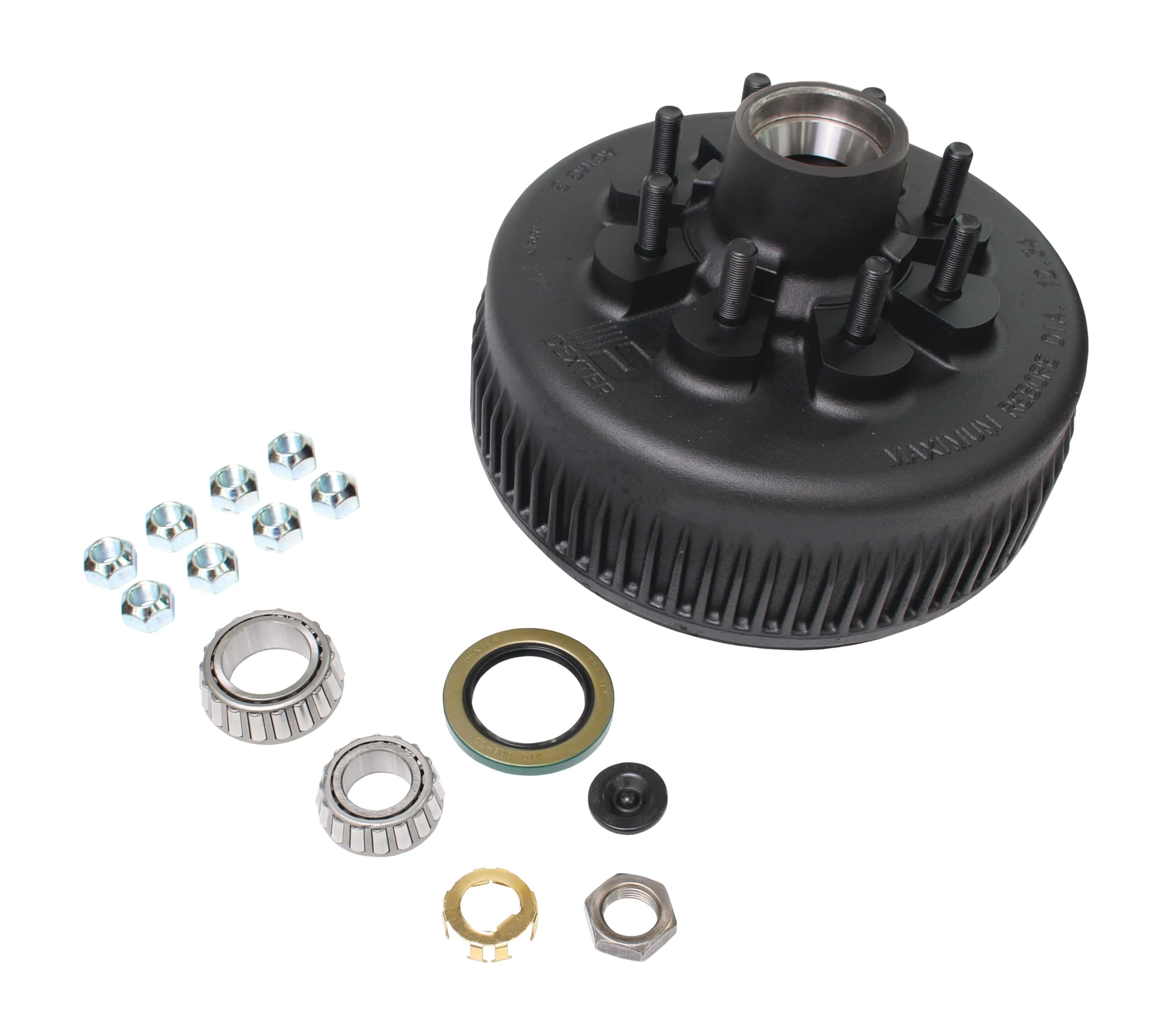 Replacement Dexter K08-285-96 Hub-Drum Kit for 8K Axle 8-6.50 Grease 5/8" Studs Includes Bearings, Seal, Cap, Lug Nuts Pre-Greased Bearings