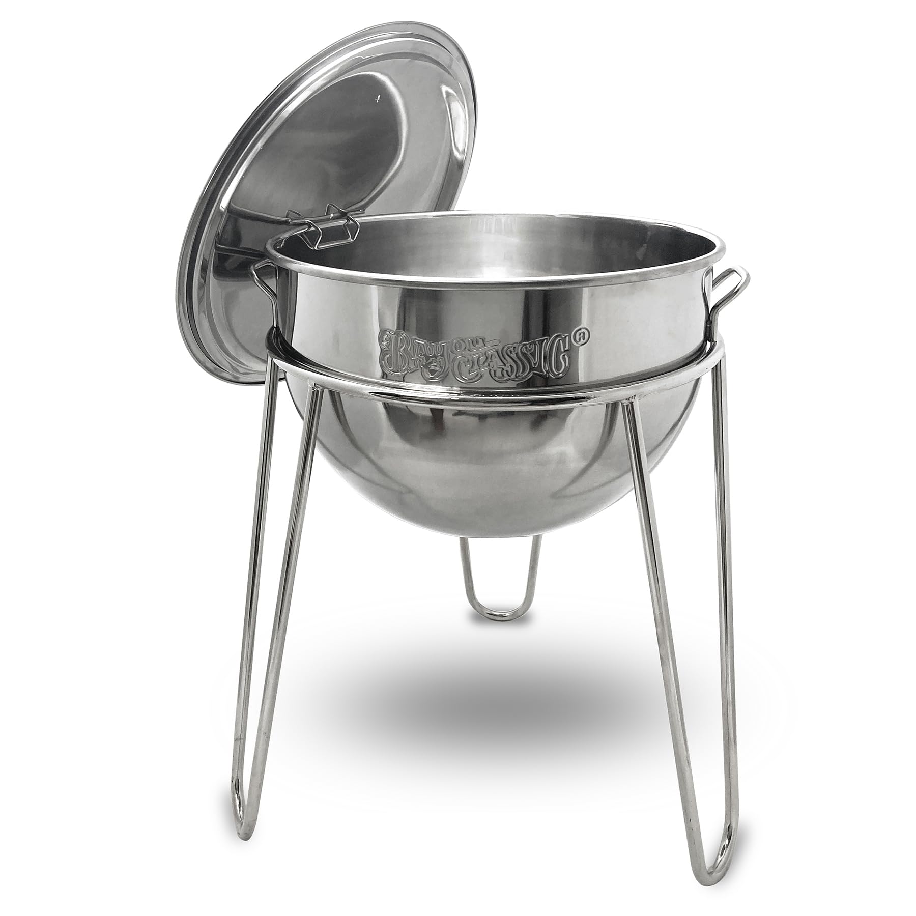 Bayou Classic 8-gal Stainless Steel Kettle w/Stand 800-108 Features All Steel Construction 24.5-in Tall Welded Stainless Stand Perfect for Slow Cooking Jambalaya Red Beans and Rice Chili or Gumbo
