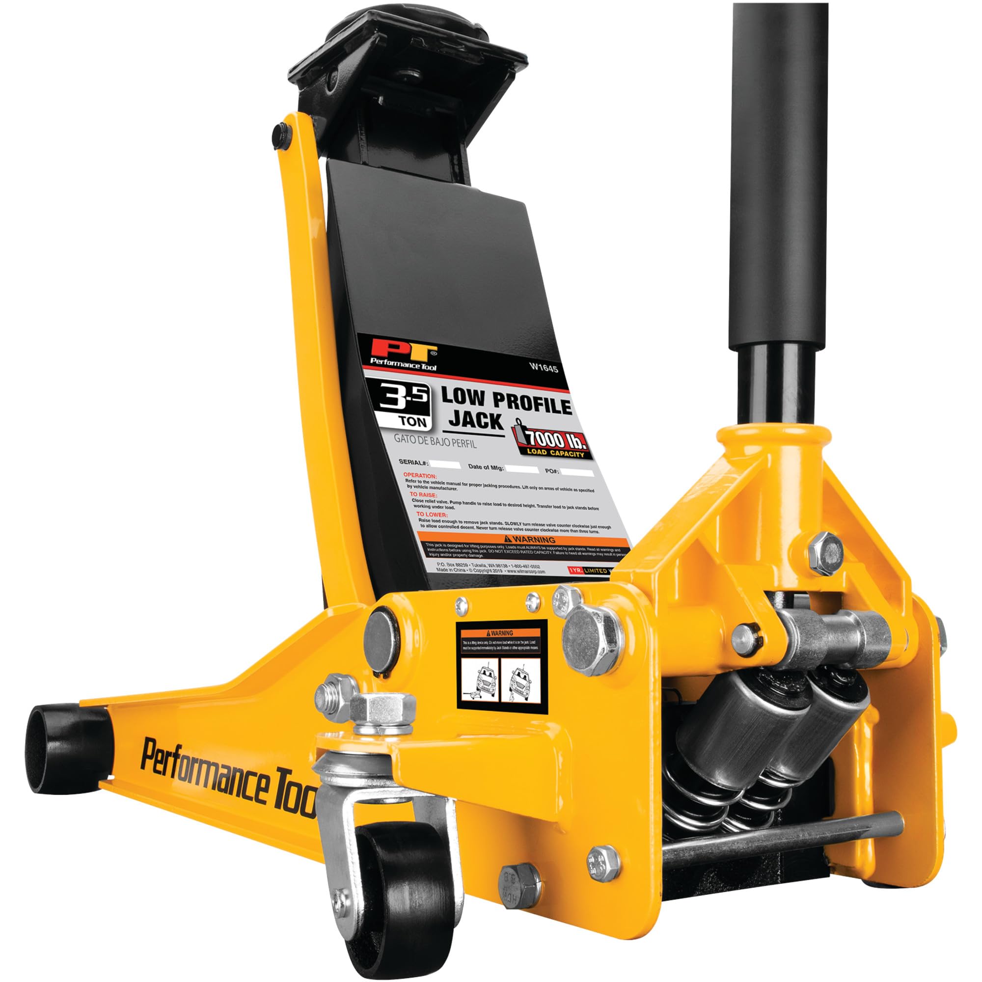 W1645 Performance Tool Low-Profile Professional Swiveling Floor Jack, 3.5-Ton Capacity, Lift Range 3-1/2-Inch to 20-1/2-Inch