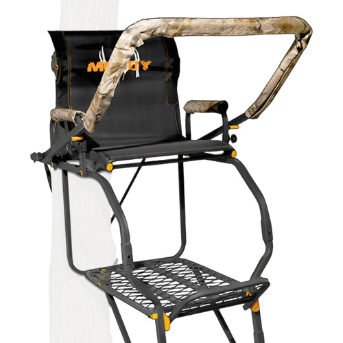 Muddy Skybox Deluxe 1-Person Steel Ladder Tree Stand, 20 ft Tall, 350 lb Capacity - Heavy-Duty Hunting Treestand with Flex-Tex Seat, Safety Harness, Adjustable Shooting Rail & Flip-Back Footrest