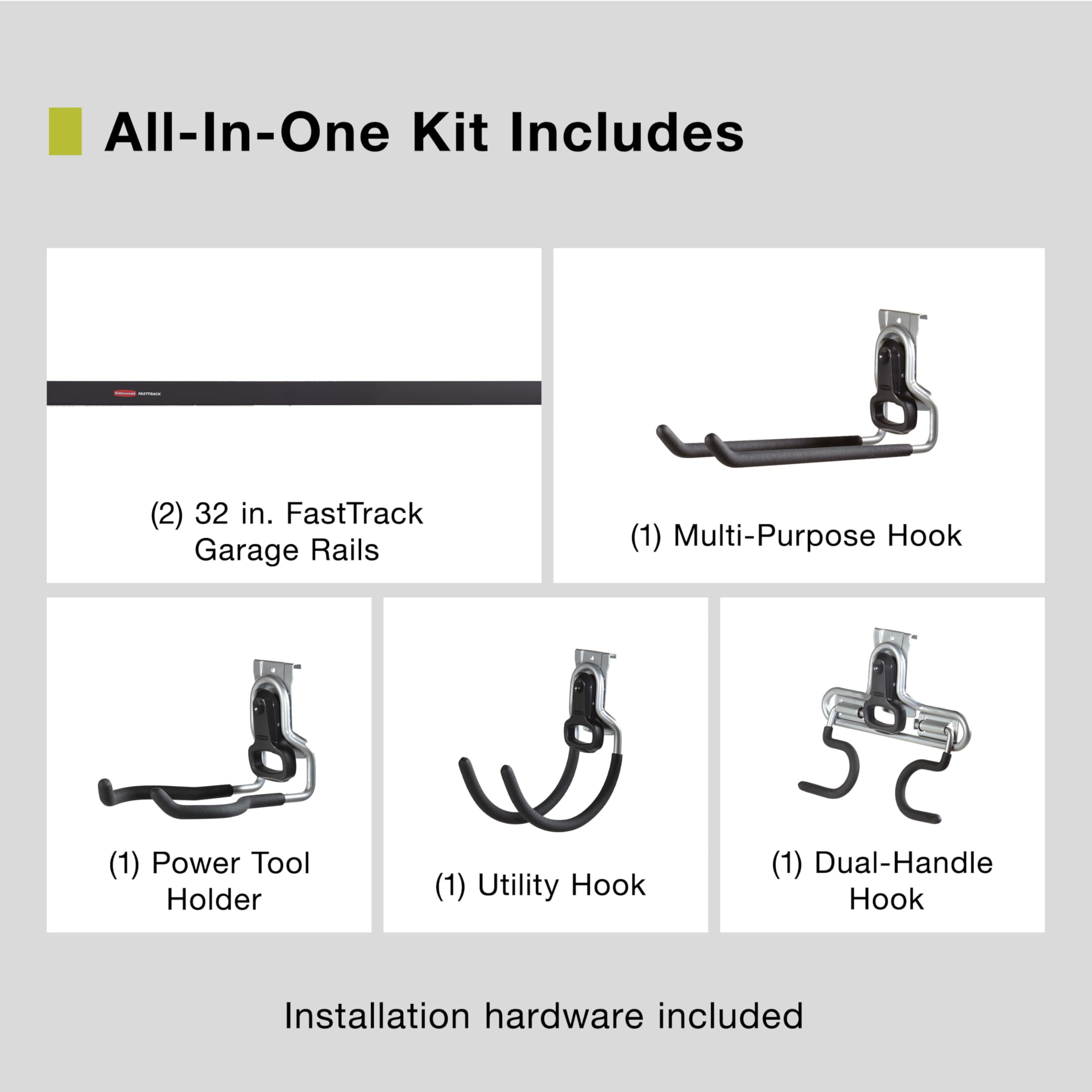 Rubbermaid Garage Storage System FastTrack Tool Hanging Kit, Wall Mount Holder for Garden Lawn Tools/Garage/Home Organization