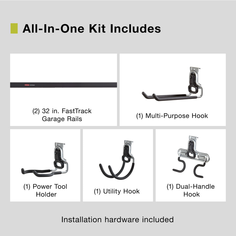 Rubbermaid Garage Storage System FastTrack Tool Hanging Kit, Wall Mount Holder for Garden Lawn Tools/Garage/Home Organization