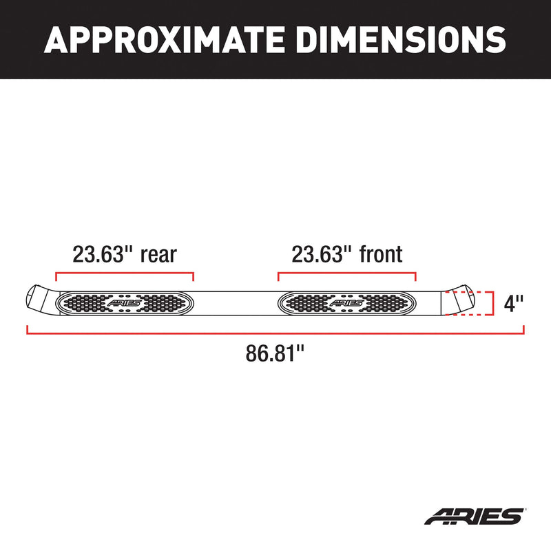 4-Inch ARIES Oval Black Steel Nerf Bars, Select Chevrolet Silverado, GMC Sierra 1500, 2500, 3500 HD