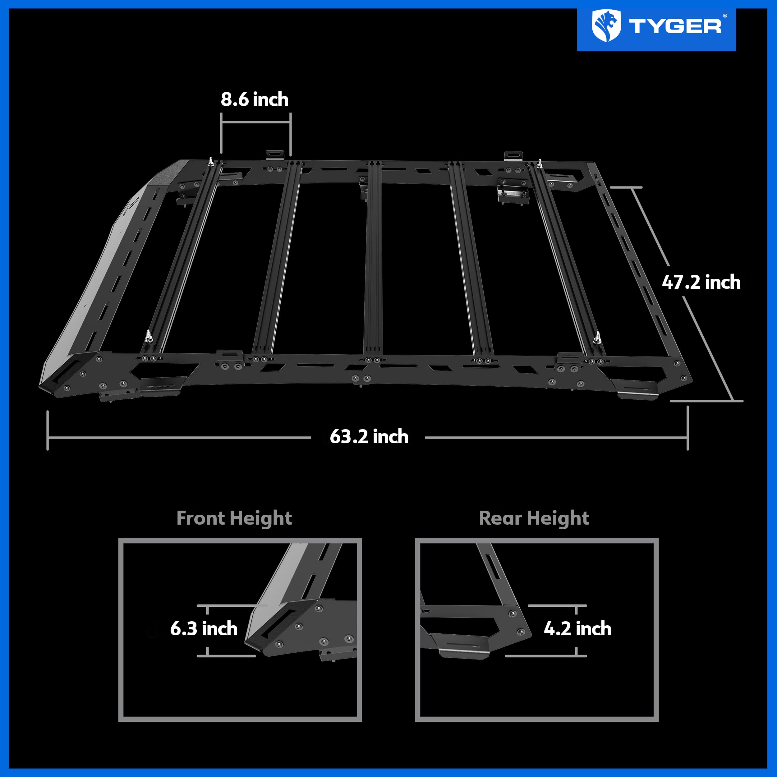 Tyger Auto Roof Rack Double Cab Compatible with 2005-2023 Toyota Tacoma | Upper Storage for Outdoors Gear | Paintable Accent Color Inserts | TG-RR1T33028