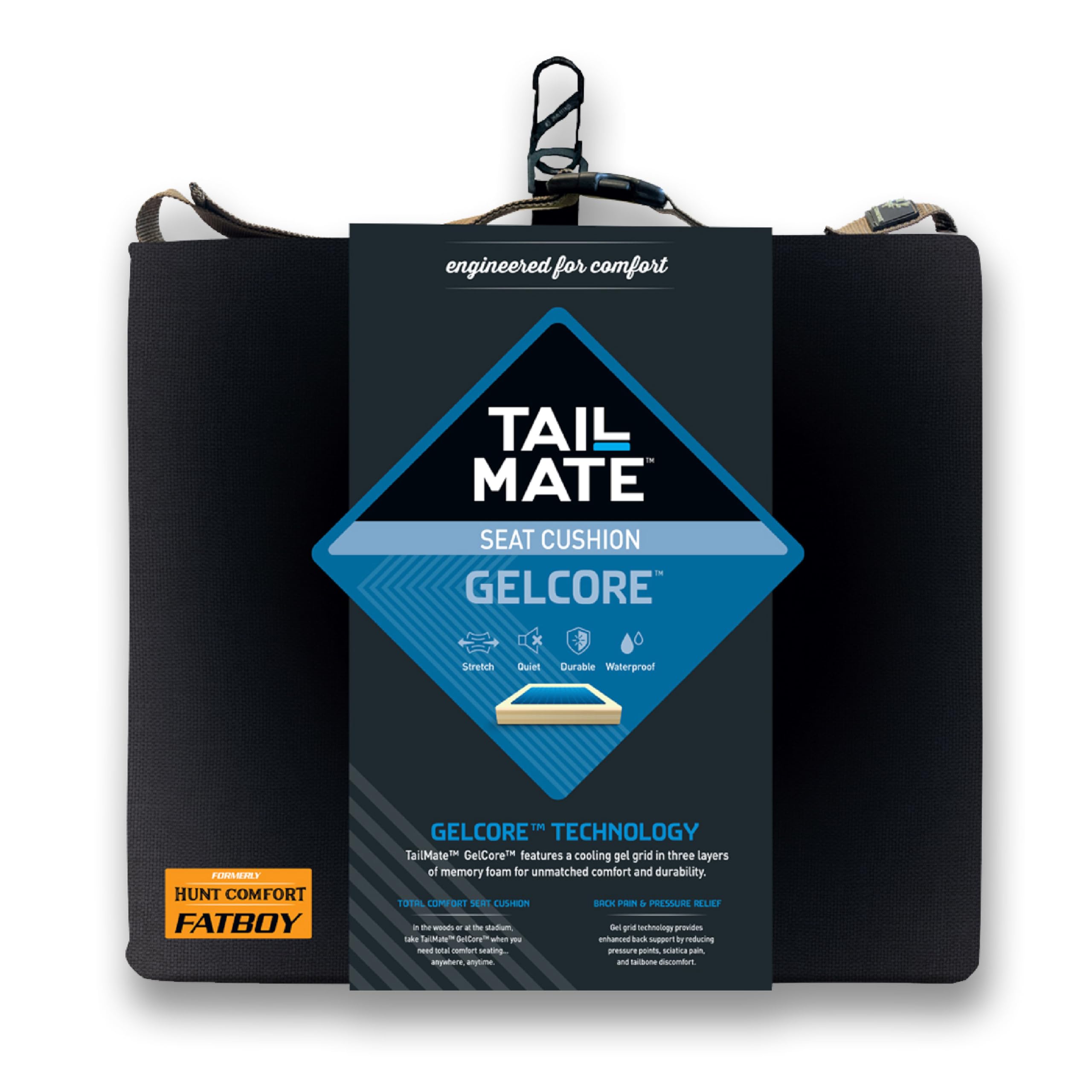 GelCore Tail Mate Premium Seat Cushion with Memory Foam for Stadium Seats, Office, Home, Car, Hunting, Travel, and More, Black