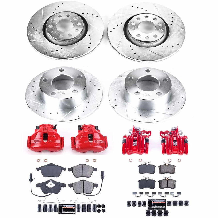 Power Stop Z23 KC637 Evolution Sport Brake Upgrade Kit with Powder Coated Calipers- Front & Rear For Audi A6 1998-1999 [Model Specific]