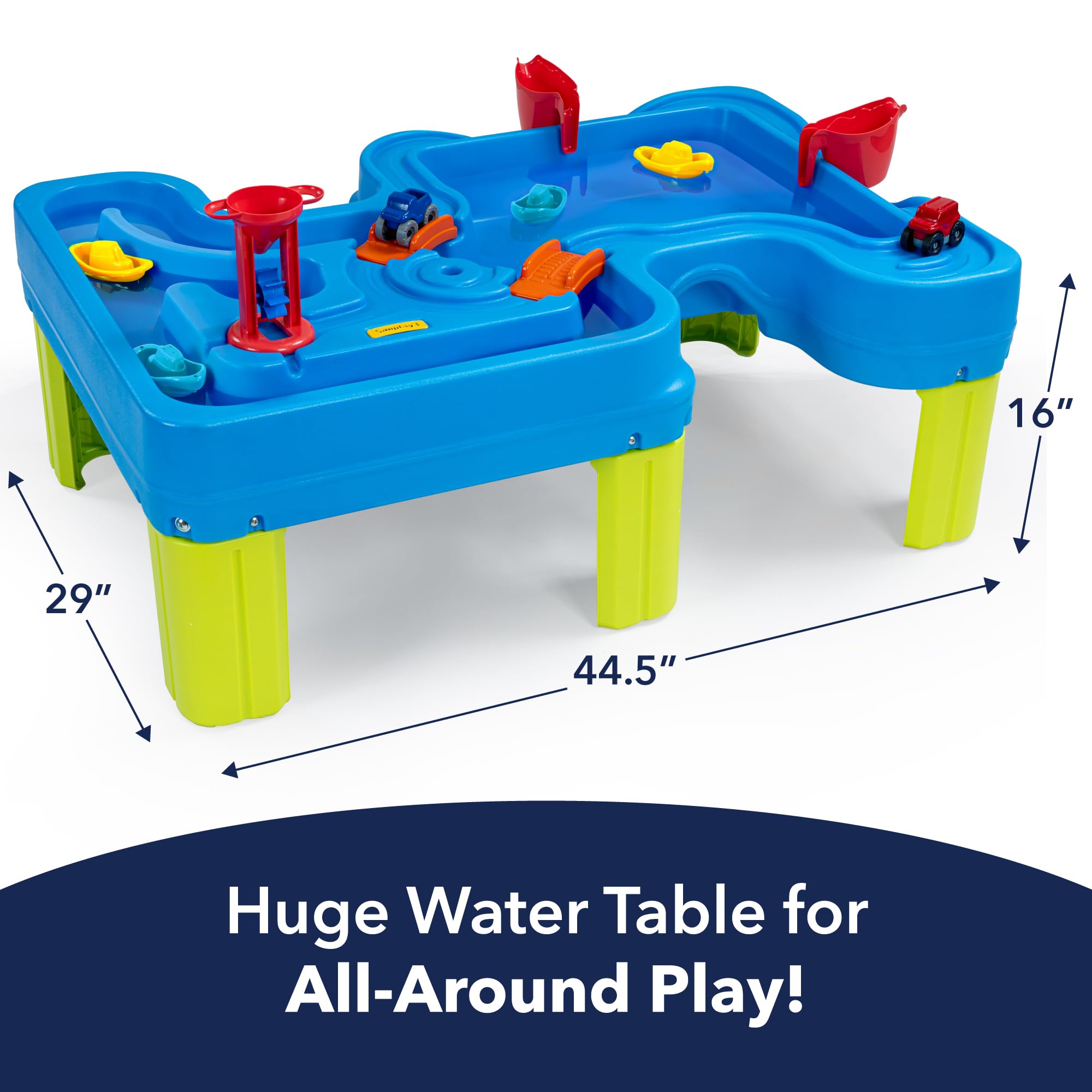 Simplay3 Water Play Table Big River and Roads, Outdoor Activity Table with Track Toys for Toddlers and Kids, 9 Accessories Included, Made in USA