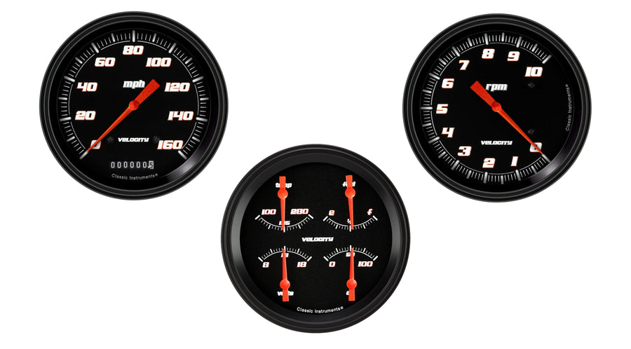 Velocity Black Classic Instruments Speedo/Tach/Quad Set - GM