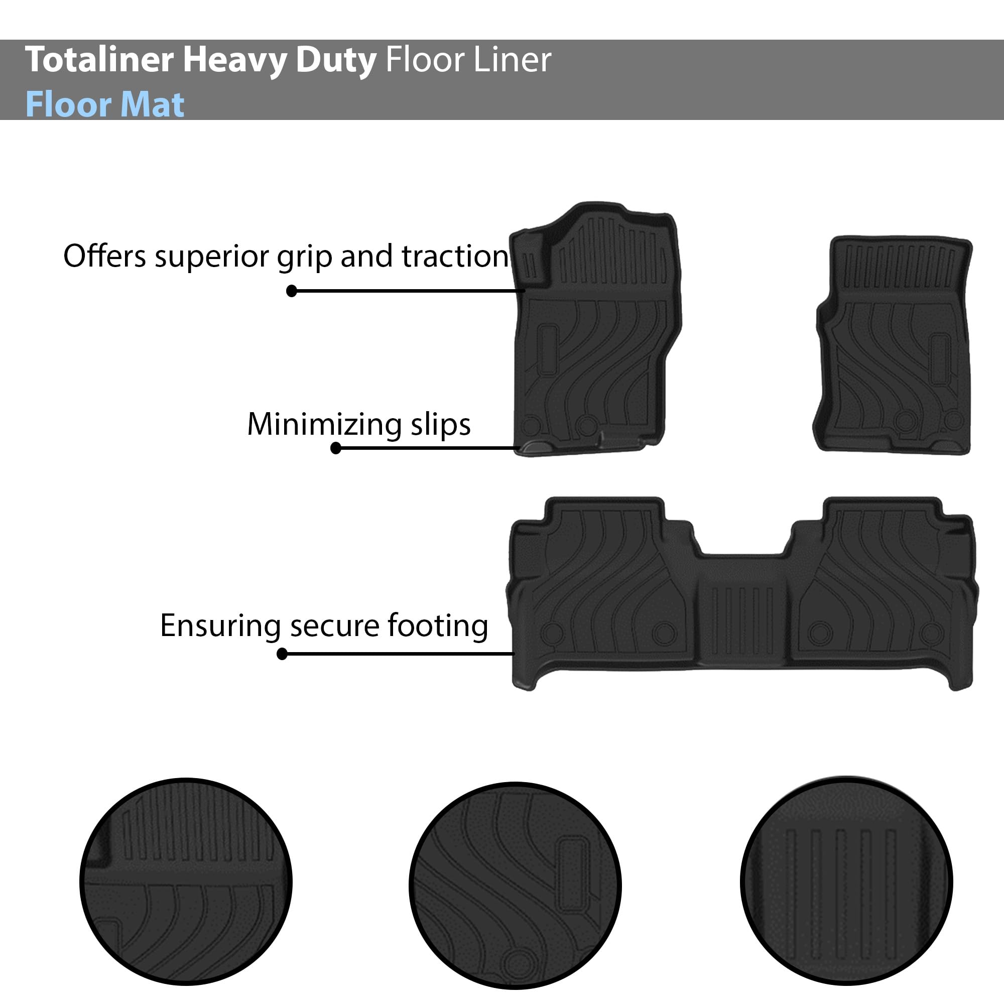 TOTALINER Black Horse Heavy Duty Floor Mat Anti-Skid Black 1.37'' Thickness Compatible with 2019-2023 Nissan Frontier-FMNFR19