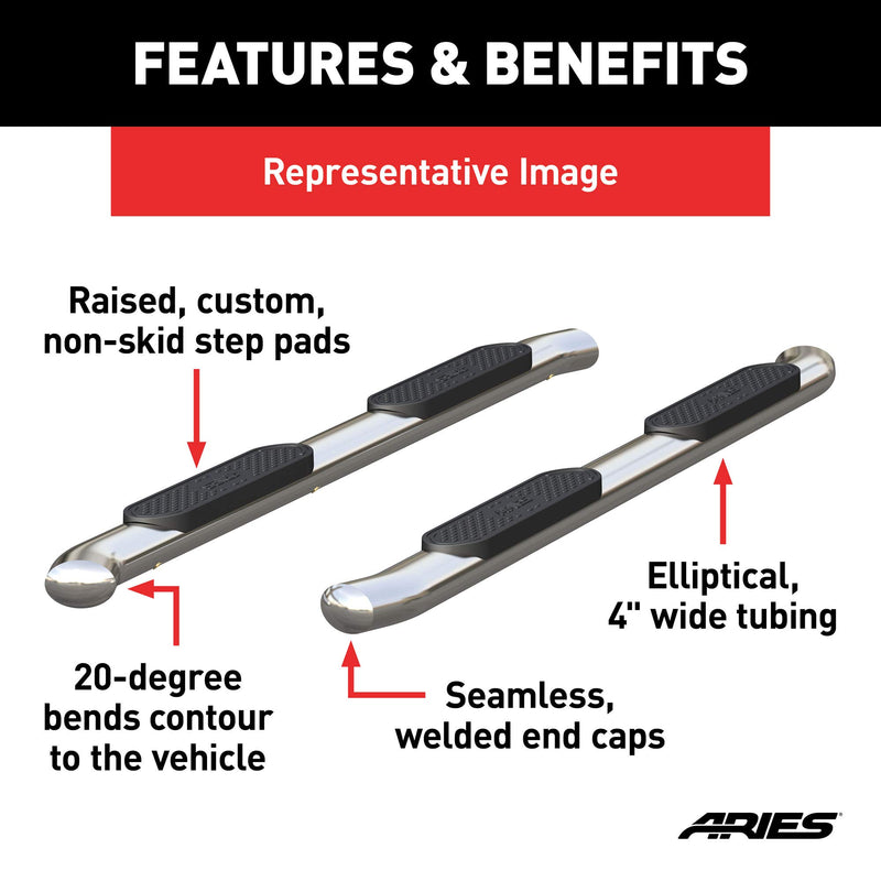 4-Inch Oval ARIES Polished Stainless Steel Nerf Bars, Select Chevrolet Silverado, GMC Sierra 1500 Extended Cab