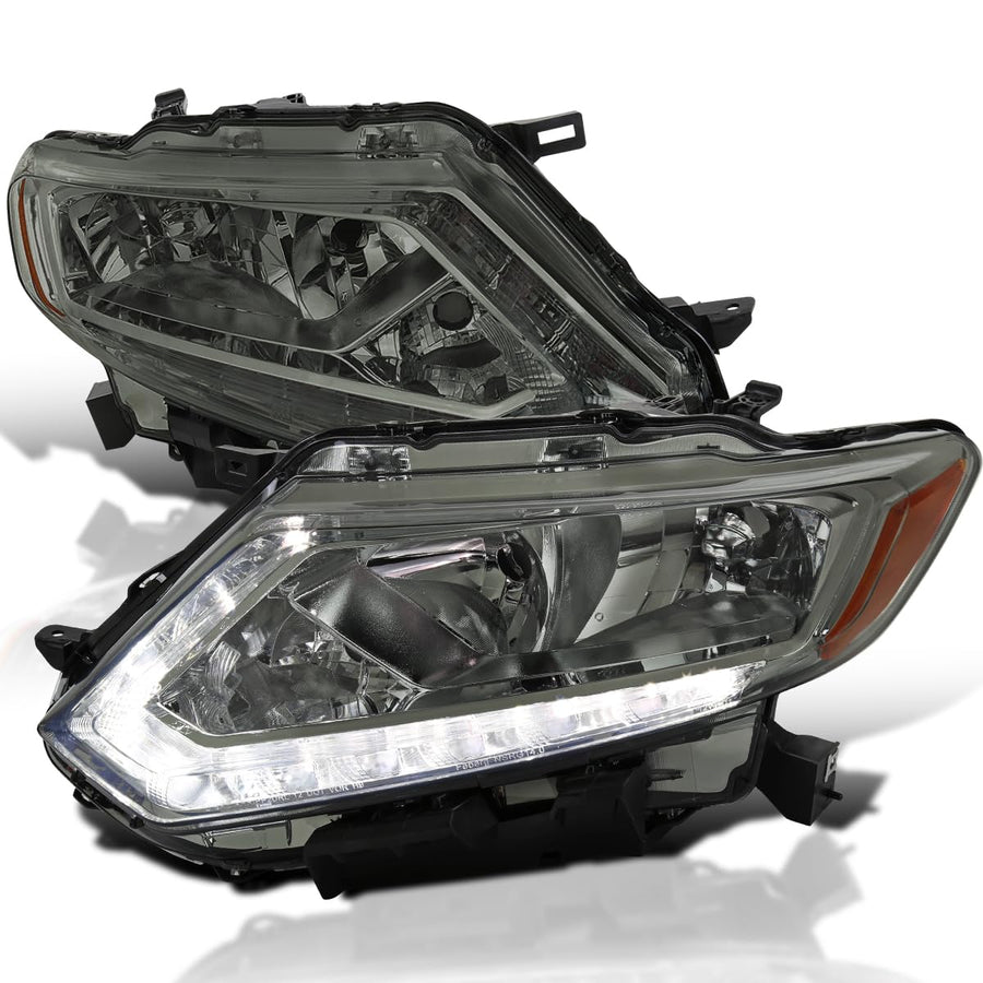 Smoke Headlights w/LED Strip SPEC-D TUNING Compatible with 2014-2016 Nissan Rogue, Left + Right Pair Headlamp Assembly