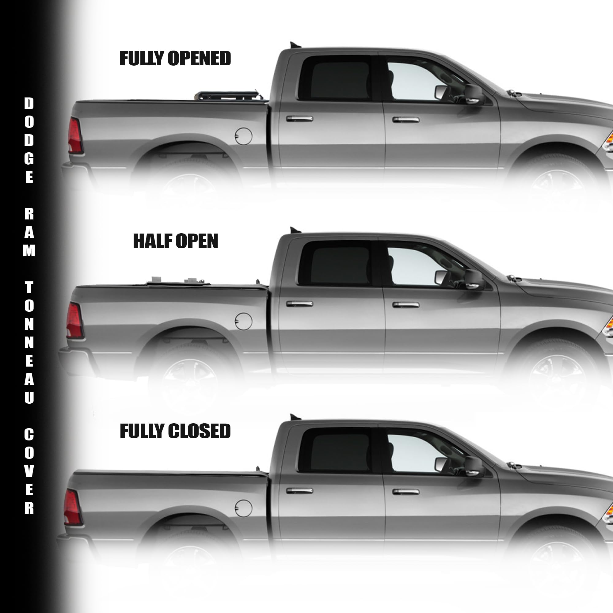 Low Profile Armordillo Hard Tri-Fold Truck Bed Cover Dodge Ram 1500 Fits 2019 2020 2021 2022 2023 2024 5.7ft (68.4") Short Bed | CoveRex TFX | 7162235