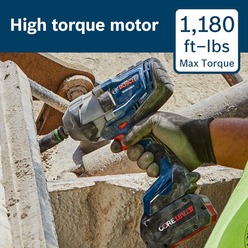 PROFACTOR™ BOSCH GDS18V-1180CB28 18V Connected-Ready 3/4 In. High Torque Impact Wrench Kit with Friction Ring and Thru-Hole and (2) CORE18V® 8 Ah Batteries