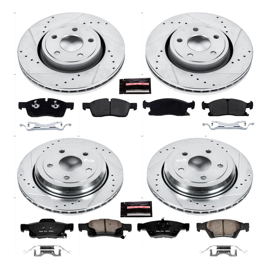 Power Stop K7136 Z23 Carbon Fiber Brake Pads Front and Rear with Drilled and Slotted Brake Rotors Kit For 2021 - 2023 Durango | 2016 - 2022 Grand Cherokee [Application Specific]