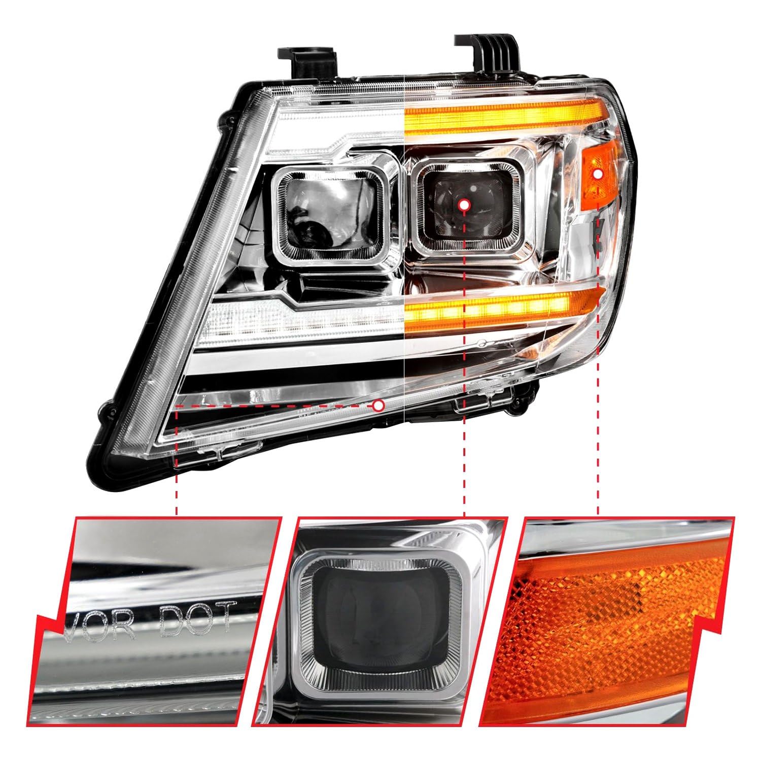 Chrome ANZO Projector Headlights With Sequential LED DRL