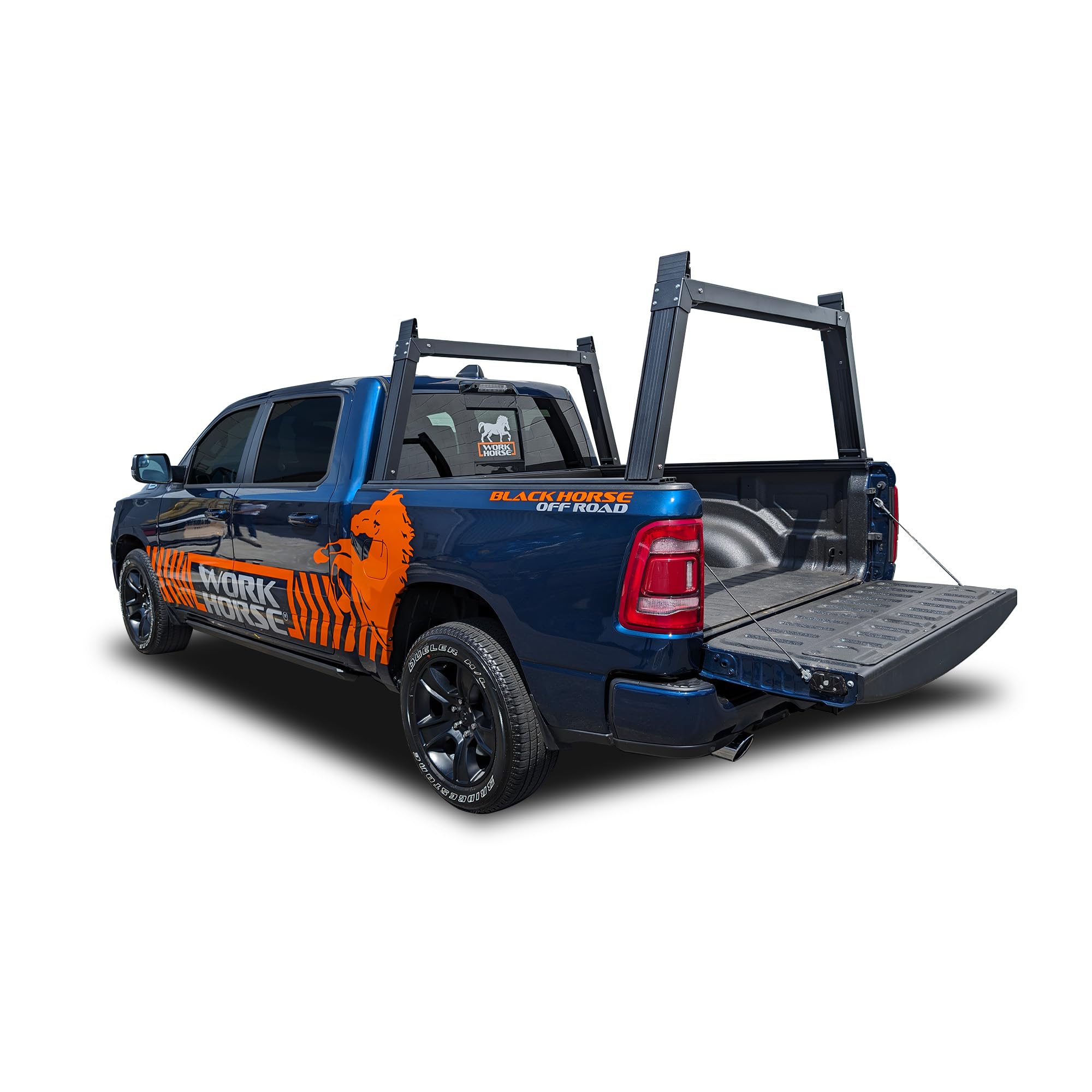 Heavy Duty Black Horse Ladder Rack Base System 8' Bed Black Powder Coated Compatible with All 3/4-ton Trucks with 8ft Bed Length Not Compatible with tonneau covers-CSURHD8B