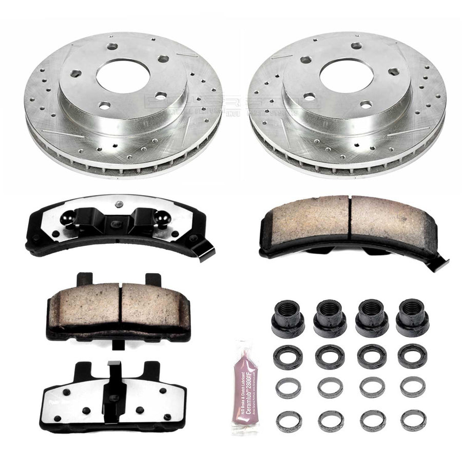 Front Brake Kit Power Stop For 1994 1995 1996 1997 1998 1999 Dodge Ram 1500 - Truck & Tow Carbon Fiber Ceramic Brake Pads & Drilled and Slotted Rotors Replacement, K2126-36