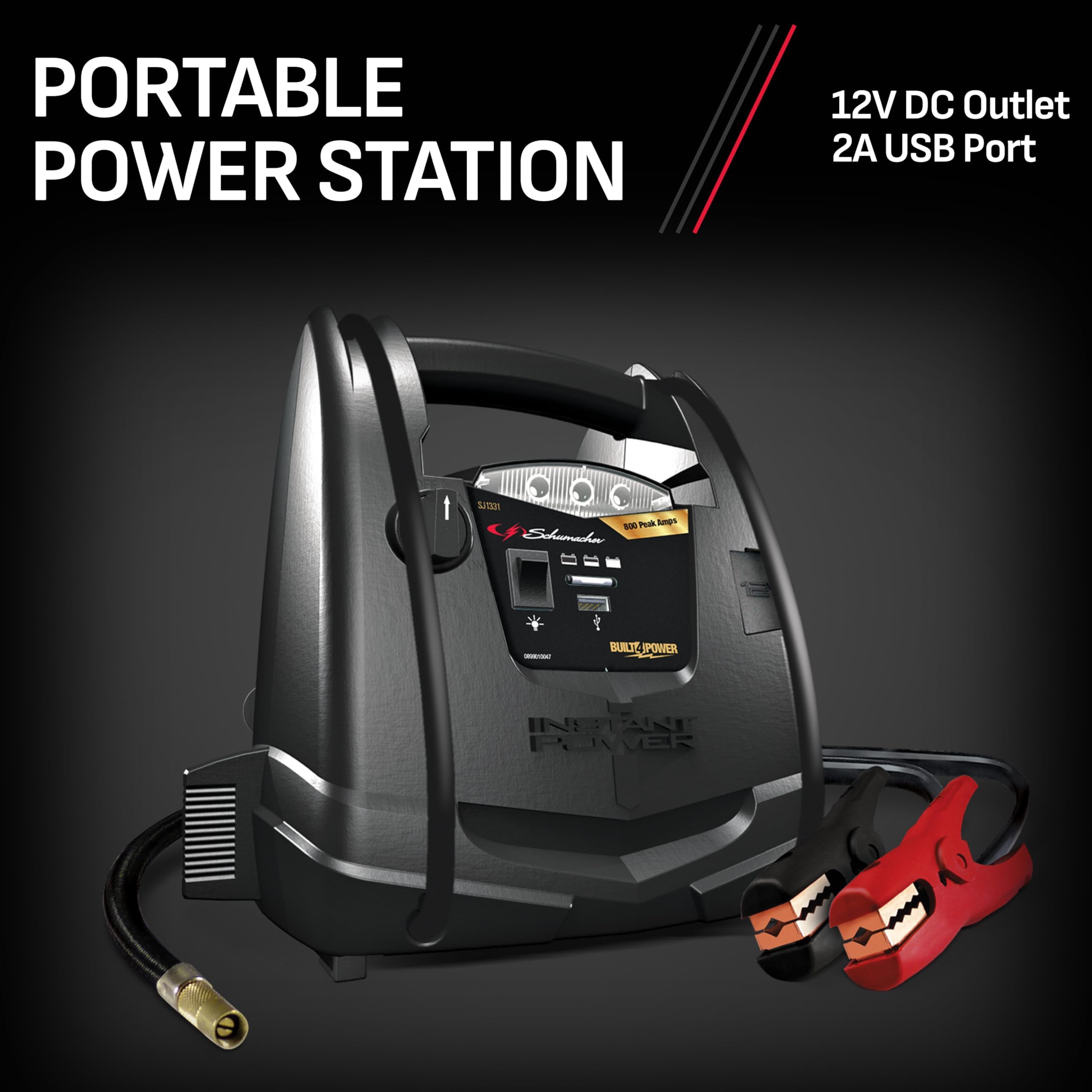 800A Schumacher Electric Car Battery Jump Starter and Portable Power Station, 4-in-1 Solution, 150-PSI Air Compressor, USB & DC Charging, for 12V Power Sport, Automotive, and Marine Batteries, SJ1331