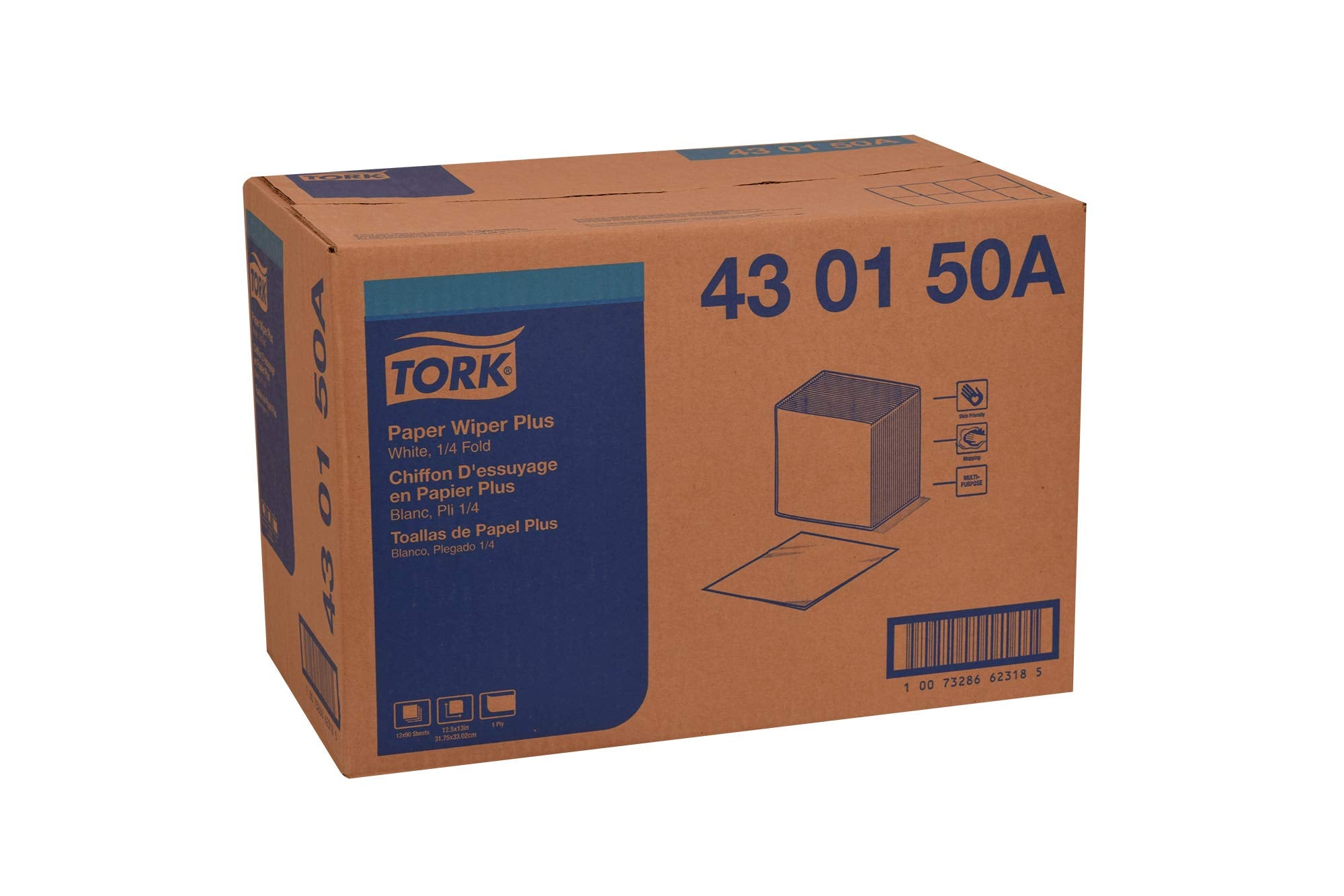 White Tork Paper Wiper Plus Self Dispensing, 1/4 Fold, 430150A