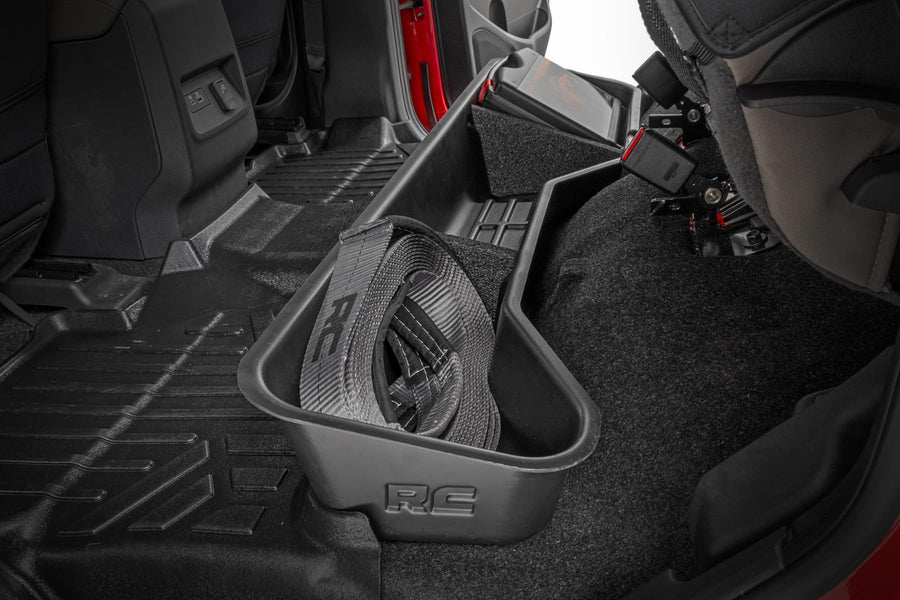 Under Seat Storage Rough Country for Nissan Frontier Crew Cab (2005-2025) - Custom-Fit Rear Underseat Tray Organizer, Secure Hidden Storage Box for Tools & Gear