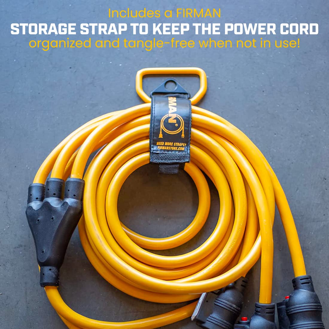 30 Amp Firman Generator Power Cord (L5-30P to 3x5-20R), Black