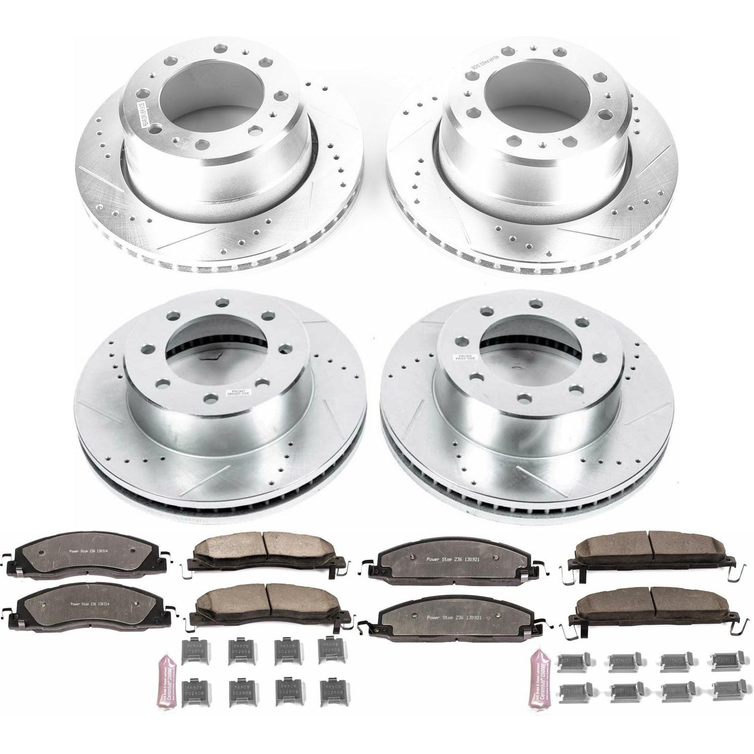 Power Stop Brake Kit Front and Rear For 2013 2014 2015 2016 2017 2018 Ram 3500 - Truck & Tow Carbon Fiber Ceramic Pads & Drilled and Slotted Rotors Replacement, K7141-36