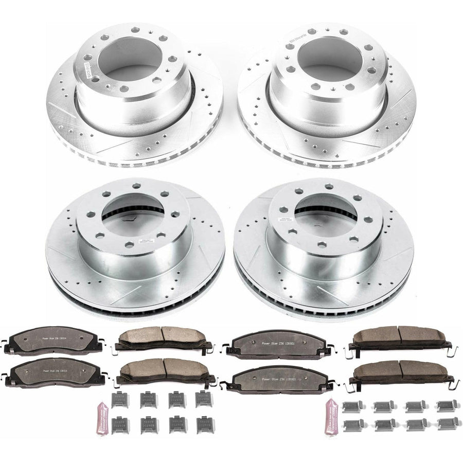 Power Stop Brake Kit Front and Rear For 2013 2014 2015 2016 2017 2018 Ram 3500 - Truck & Tow Carbon Fiber Ceramic Pads & Drilled and Slotted Rotors Replacement, K7141-36