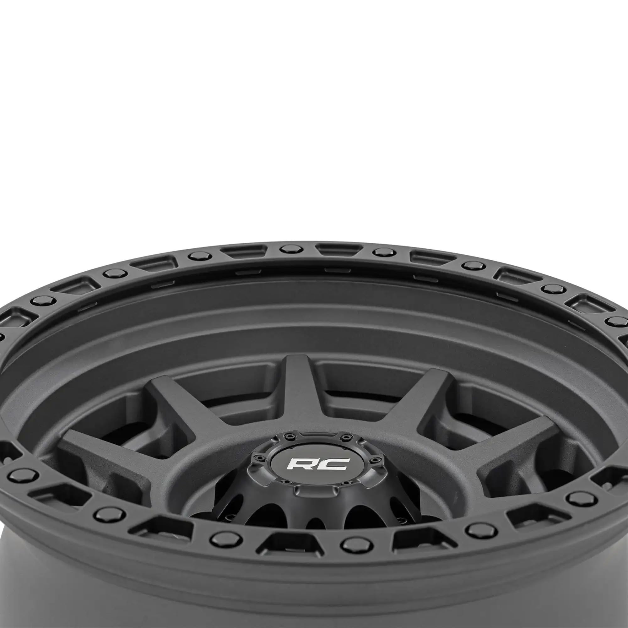 Rough Country One-Piece 85 Series Aluminum Wheel with Simulated Beadlock - 17x9, 6x5.5" Bolt Pattern, 18mm Offset, Gunmetal Gray/Black