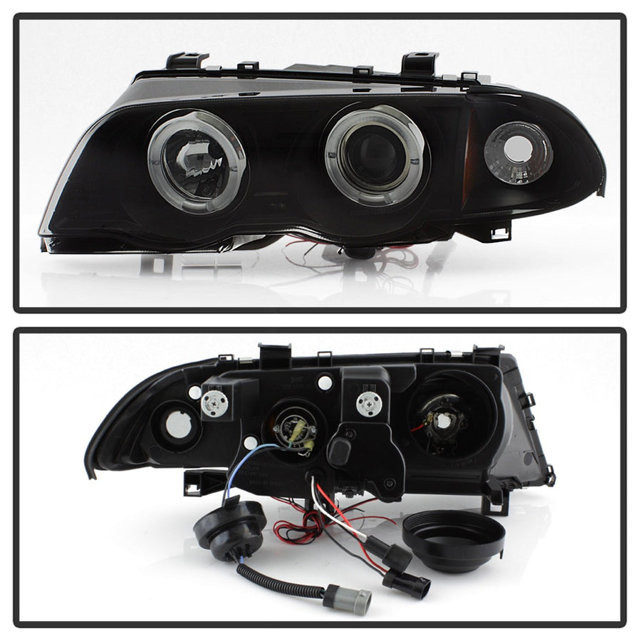 BMW E46 3-Series 99-01 Spyder 4DR Projector Headlights 1PC - LED Halo - Amber Reflector - Black Smoke - High H1 (Included) - Low H1 (Included)