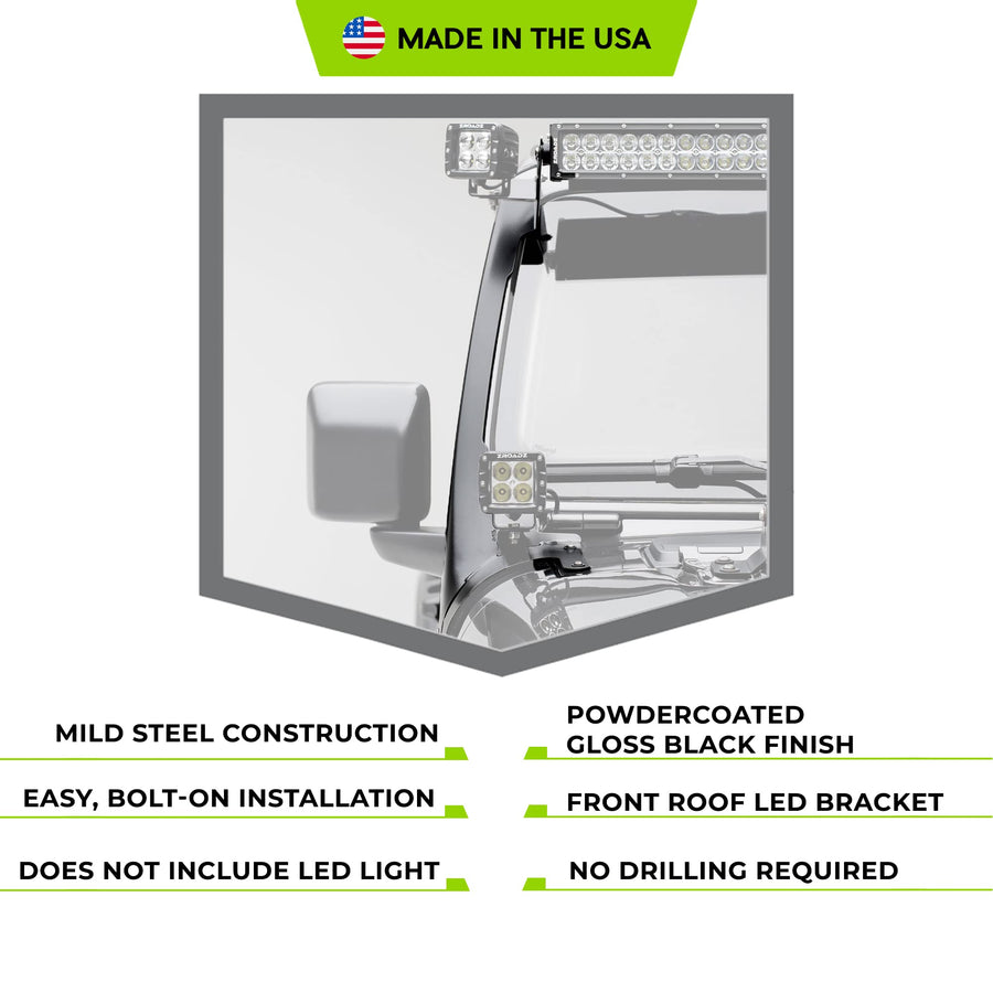 ZROADZ T-REX Z374831-BK2 Front Roof LED Bracket 2019-2022 Jeep Gladiator Black