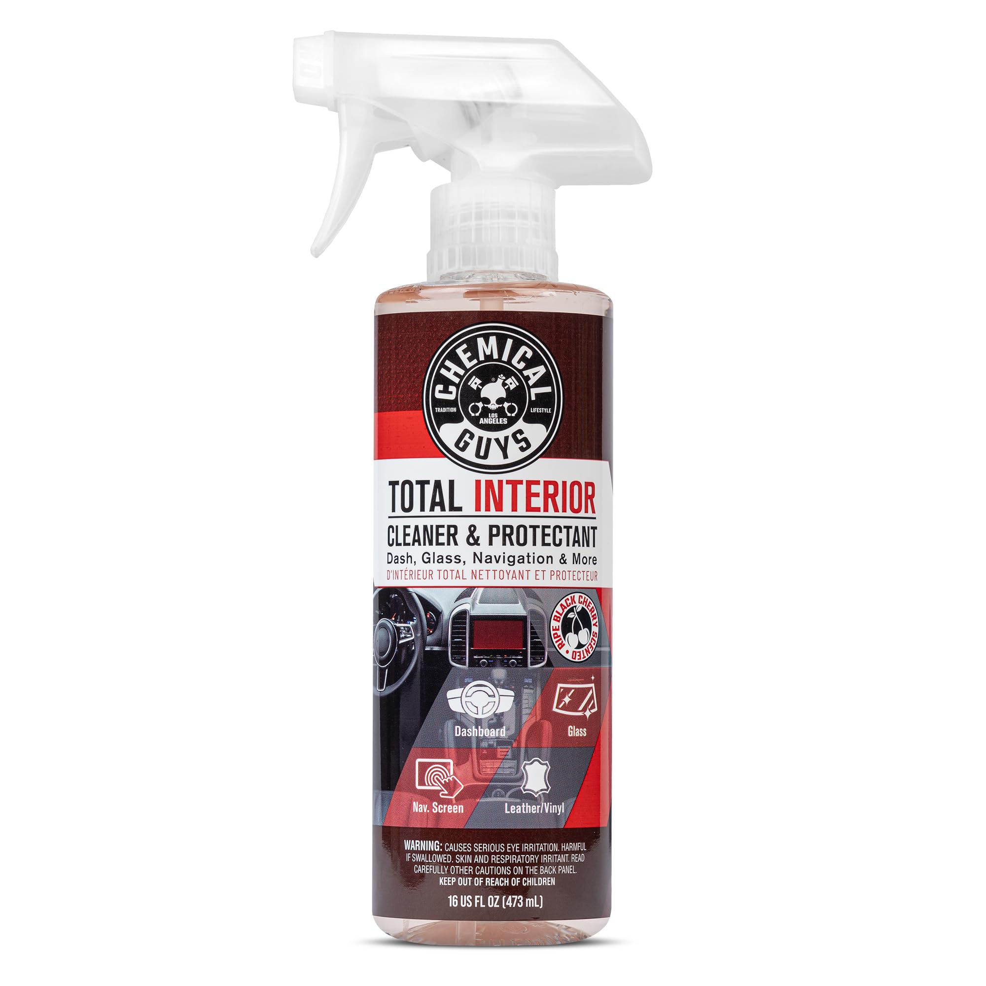 Chemical Guys Black Cherry Total Interior Cleaner & Protectant - Car Cleaning Spray, Cleans and Protects Leather, Vinyl, Plastic, Rubber, and Glass, Safe for Trucks, SUVs, Jeeps, RVs & More - 16 oz