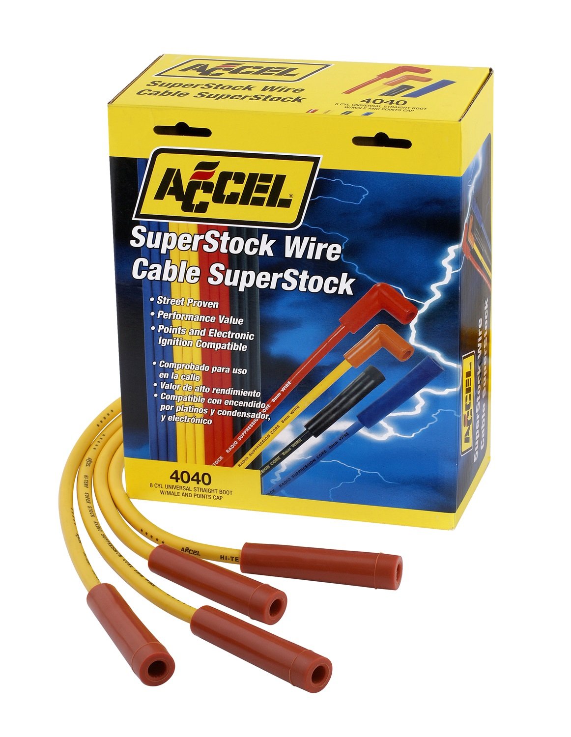 4040 ACCEL Spark Plug Wire Set - 8mm - Yellow with Orange Straight Boots