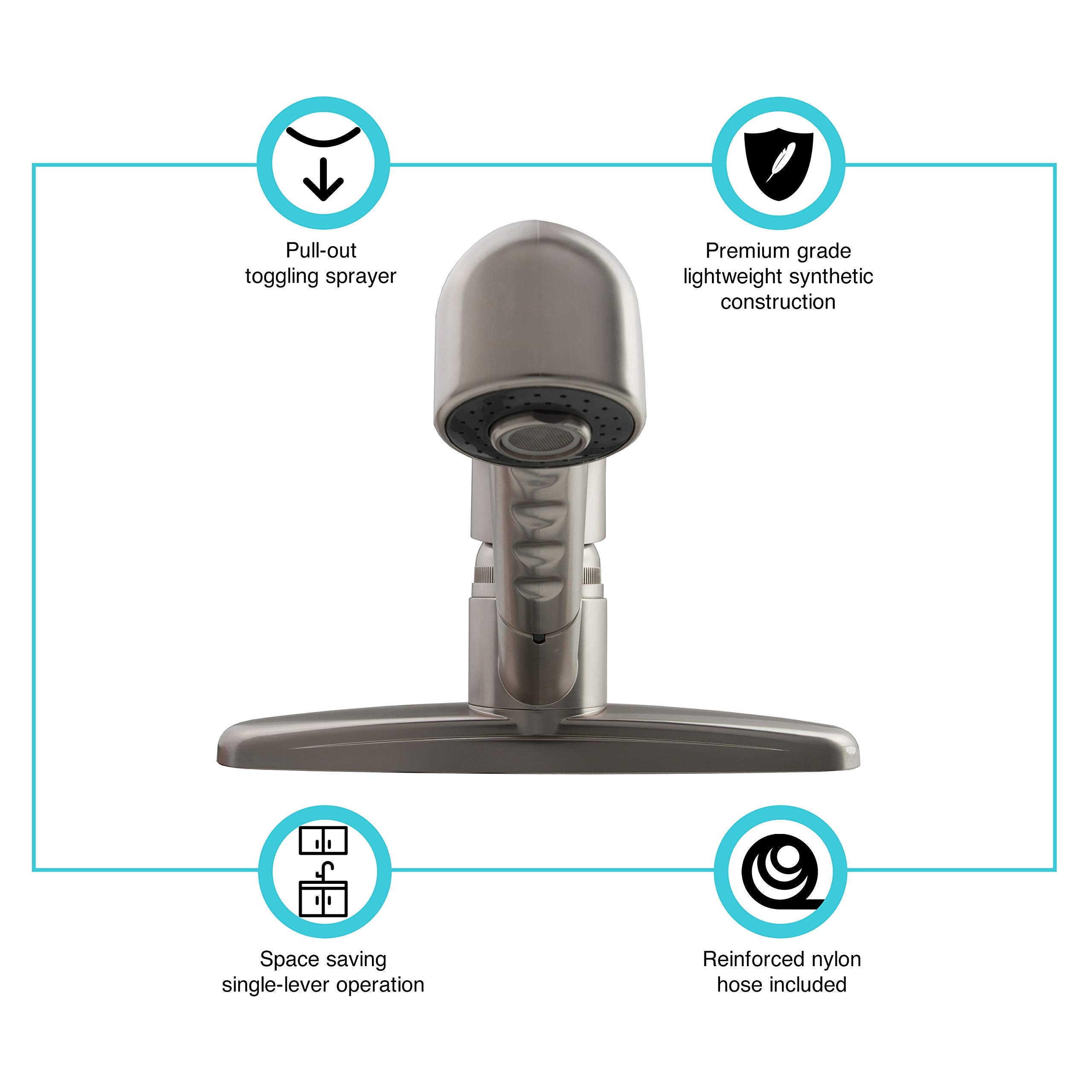 Dura Faucet RV DF-PK100-SN Non-Metallic Pull-Out Kitchen Sink Faucet, Single Handle (Brushed Satin Nickel)