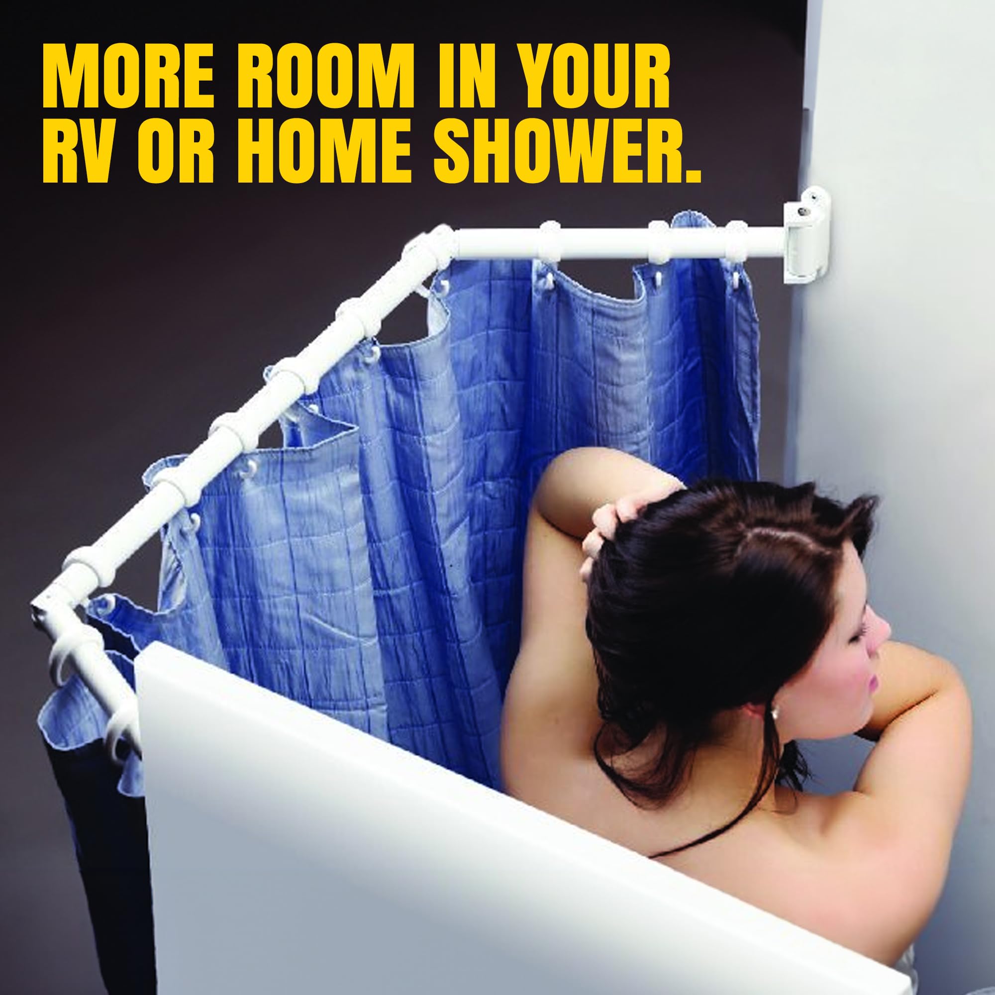 Stromberg Carlson Extend-A-Shower RV Rod EXT-3542S – Hinged Folding Adjustable Shower Curtain Rod for RV and Camper Bathrooms, Durable Space-Saving Design, Satin Finish, 35"-40" Openings
