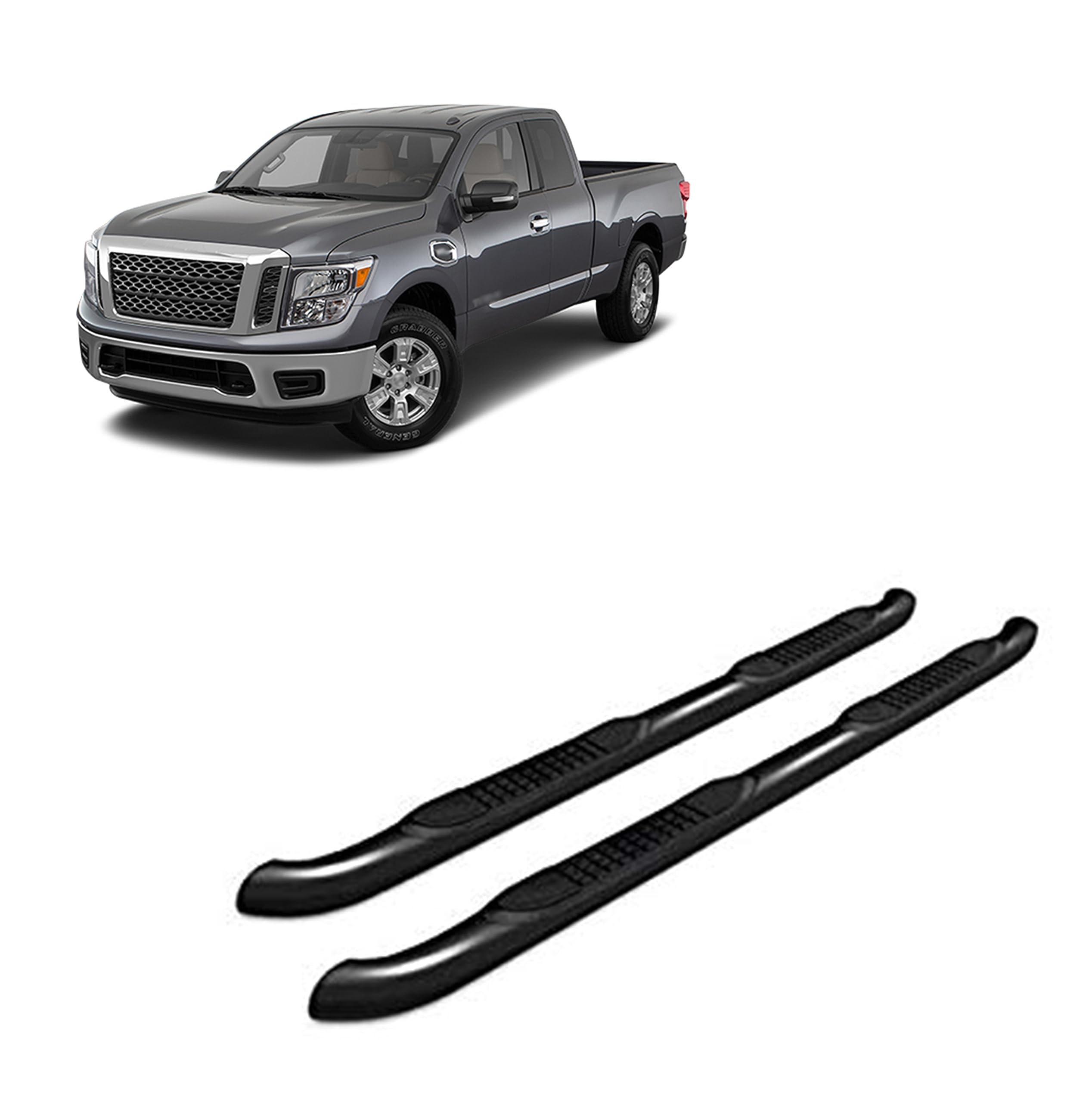 3in Black Horse Side Steps Compatible with 2004-2025 Nissan Titan-9TNR07A