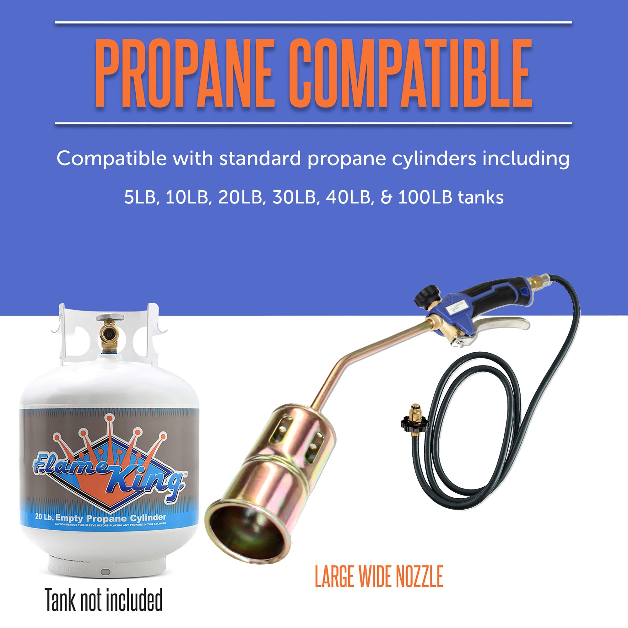 Flame King Heavy Duty Propane Torch Kit Weed Burner Powerful 320,000 BTU with 6-ft Hose Regulator Assembly
