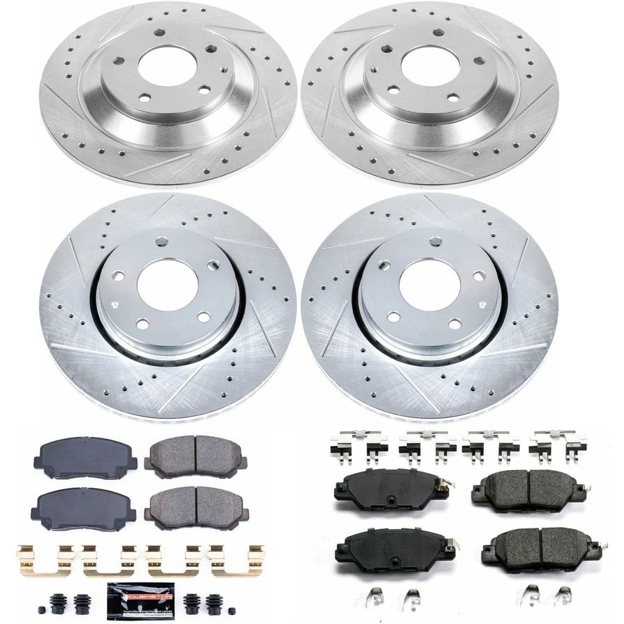 Power Stop K7609 Z23 Evolution Sport Brake Pads and Drilled and Slotted Rotors Front and Rear Brake Kit For 2016 2017 2018 2019 2020 2021 Mazda CX-5