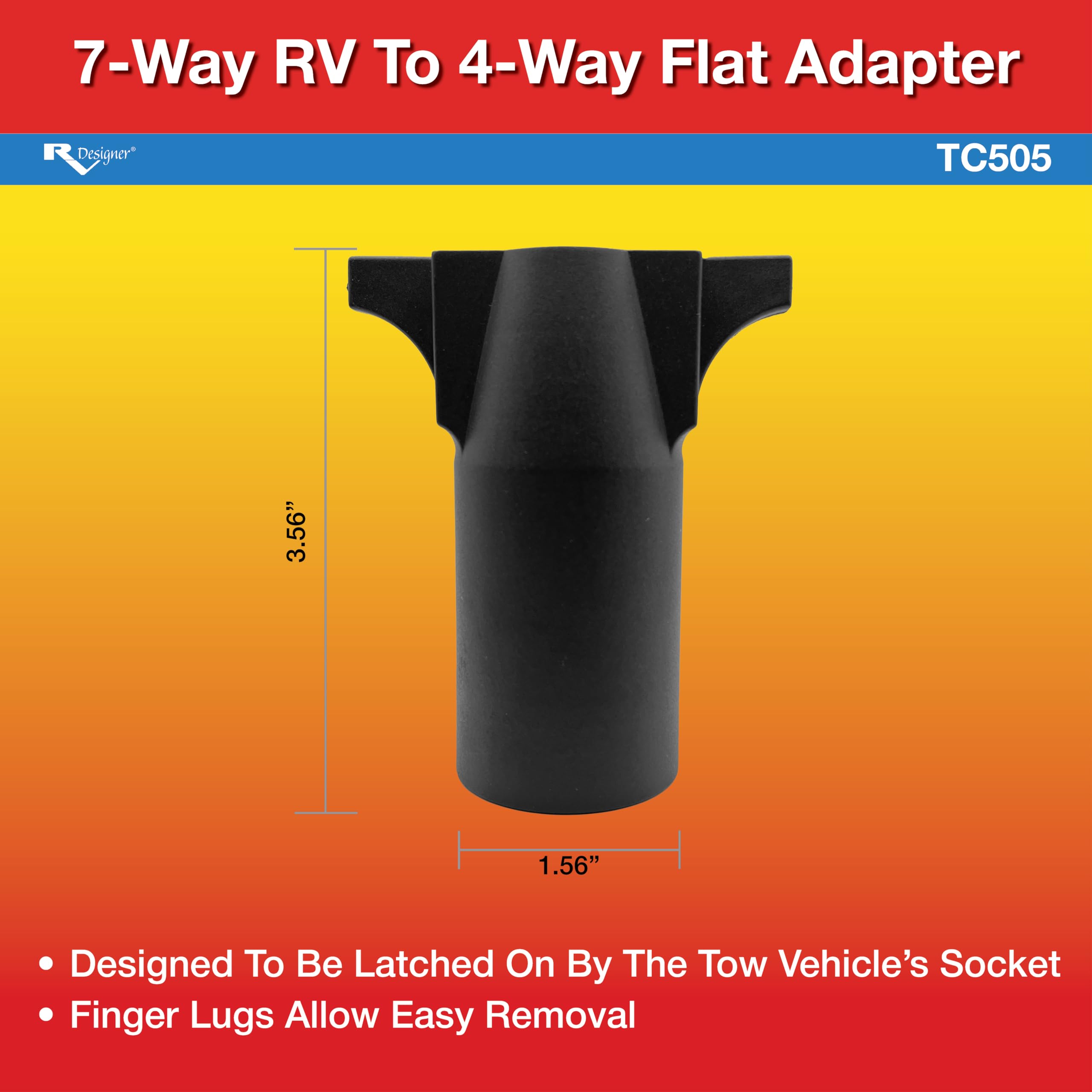 RV Designer 7-Way to TC505 4-Way Flat Adapter – Trailer Light Connector for Lightweight Trailers – Durable Nylon Housing with Corrosion-Resistant Terminals, Easy Plug-and-Play Fit