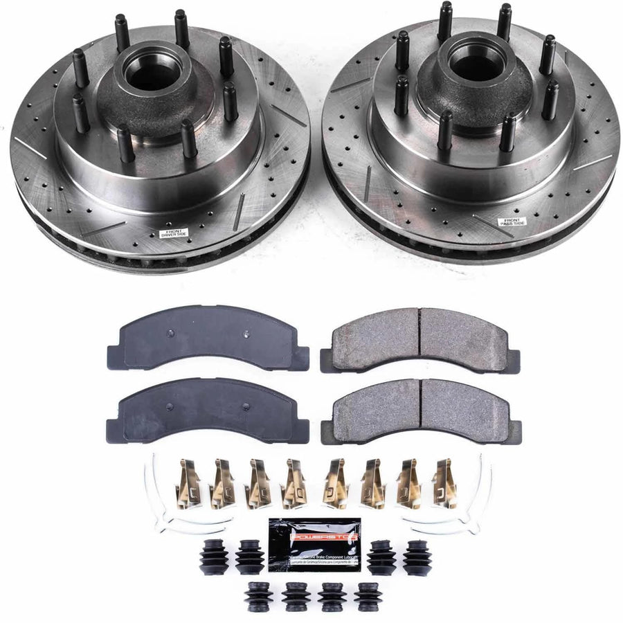 Power Stop K1392 Z23 Carbon Fiber Brake Pads with Drilled & Slotted Brake Rotors Kit For Ford Excursion, Ford F-250 Super Duty, Ford F-350 Super Duty [Model Specific]