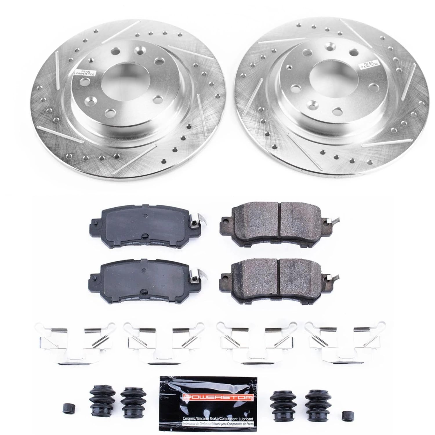 Power Stop K7741 Z23 Carbon Fiber Brake Pads with Drilled & Slotted Brake Rotors Kit For Mazda CX-3 2016-2018 [Model Specific]