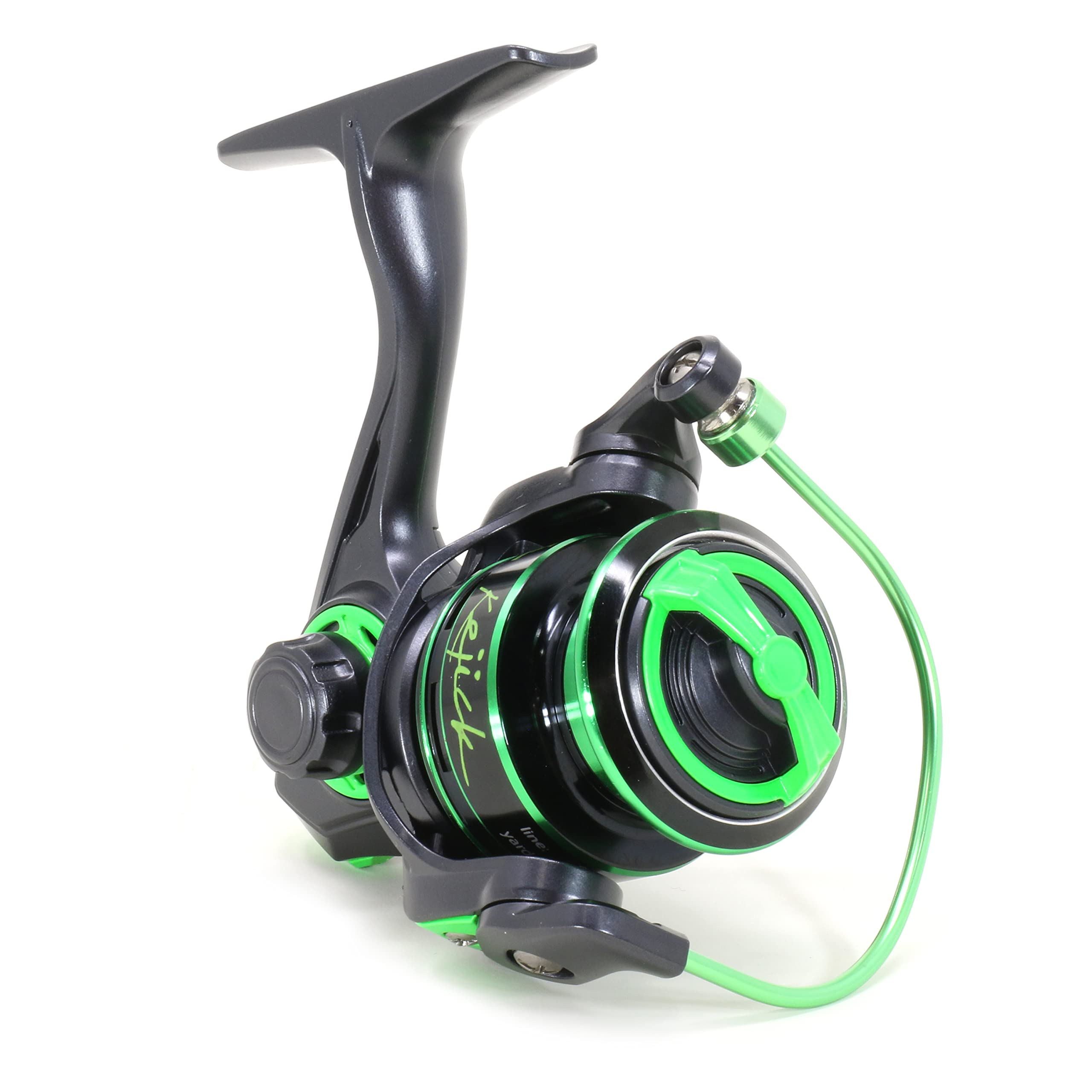 Kejick CLAM 16237 Ice Fishing Spinning Reel – 6+1 Bearings, SF Drag System, Aluminum Bail & Folding Handle (Black/Green)