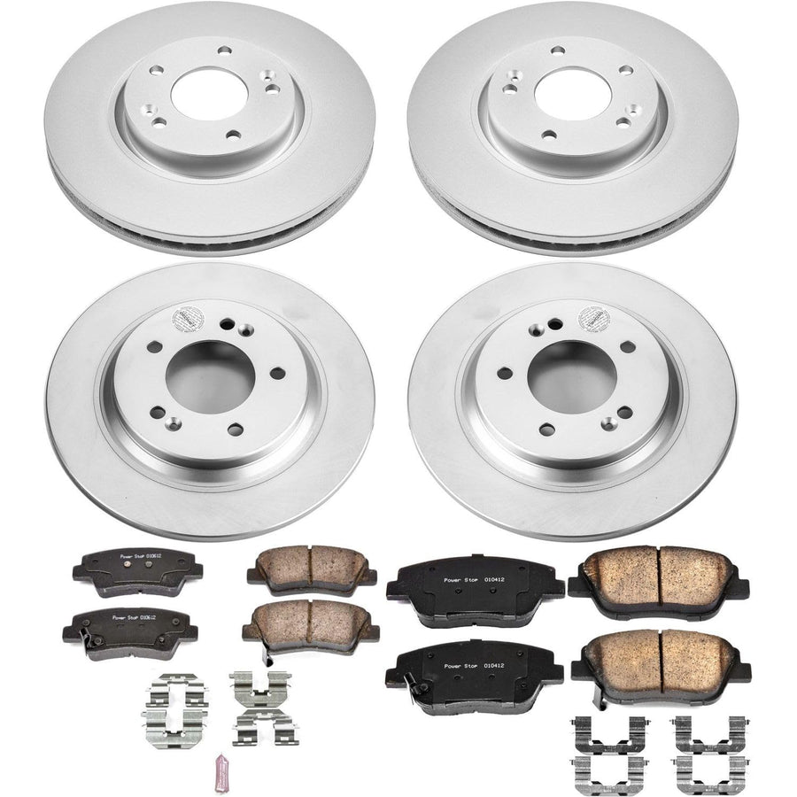 Power Stop Coated Brake Rotor and Ceramic Brake Pads CRK7504 - Front & Rear For Kia Optima 2014-2016 [Vehicle Specific]