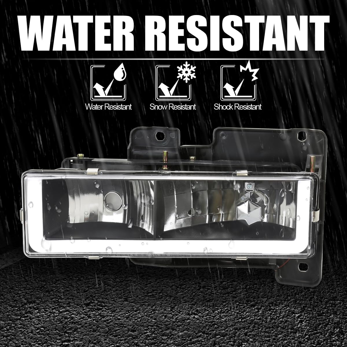 Black SPEC-D TUNING Headlights w/LED Light Bar Compatible with 1988-1998 Chevy GMC C10 C/K 1500 2500 3500, Suburban, Tahoe, Silverado, Sierra, L+R Pair Head Light Lamp Assembly