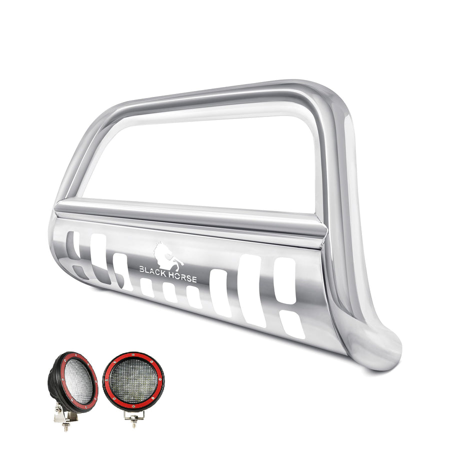 Bull Bar Kit Black Horse Skid Plate Stainless Steel Compatible with 2010-2015 Lexus RX350|2010-2015 Lexus RX450h|2008-2010 Toyota Highlander-BB091009-SP-PLFR