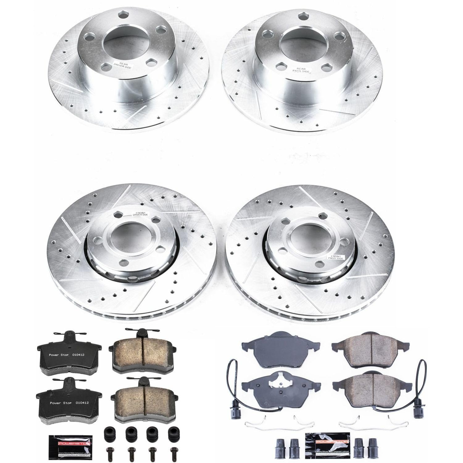 Power Stop K2844 Z23 Carbon Fiber Brake Pads Front and Rear with Drilled & Slotted Brake Rotors Kit For Audi A6 1995-1997, Audi A6 Quattro 1995-1998 [Model Specific]