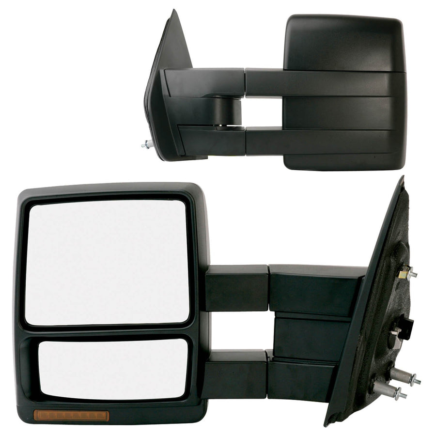 K Source Towing Mirror Extendable Pair for 2009-2012 F-150, Textured Black, Turn Signal, Puddle Lamp, Heated Power, Dual Lens, Convex & Flat Mirror, Foldaway